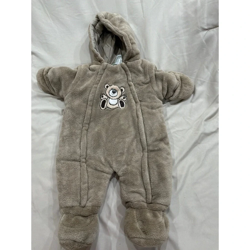 Peanut & Ollie Baby‎ Bunting Suit Tan Fleece Bear Hooded Pram 0-3 Months